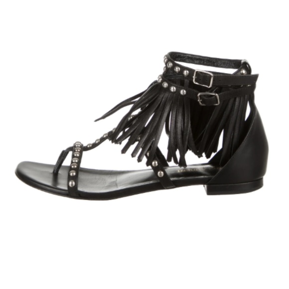 SAINT LAURENT Cyuko Fringe Sandals - Picture 1 of 4
